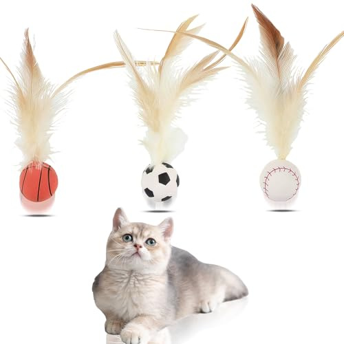 AYNKH 3 Stück Katzen- Und Hundespielzeug, Interaktives Badmintonspielzeug Für Innenkatzen, Federbälle, Die Die Langeweile Der Haustiere Vertreiben