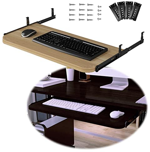 Plateau de clavier réglable en bois 54/60/70 x 27 cm, 5 couleurs, support de tablette coulissant sous le bureau, étagères de rangement pour clavier et souris.