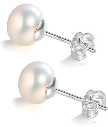 YAMI Salzwasser/Süßwasserperlenohrringe, Perlenohrringe Silber 925, Weiß Damen Ohrringe Perlen, 6-9.5mm Perlen Ohrringe 925 Silber, Geeignet für Verschiedene Anlässe