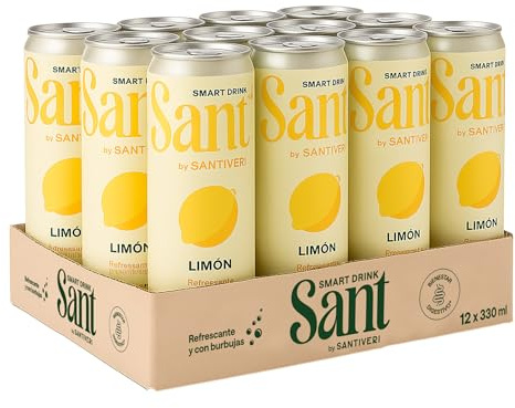 Santiveri - SANT Smart Drink, Bebida con Zumo Natural de Frutas y Fibra Prebiótica, Bajo en Calorías, Sin Azúcares, Ni Edulcorantes Artificiales - 12 Latas x 330 ml (Pack de 12, Limón)