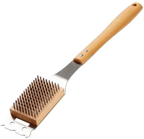 ROCKSHEAT Grill Brush and Scraper, 16.9 Grill Cleaning Brush with Heat Resistant Stainless Steel Bristles & Comfortable Wood Handle, BBQ Grill Brush for Outdoor Grill, BBQ Accessories Gift for Men