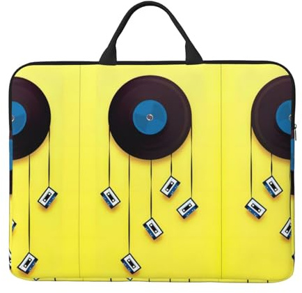 Custodia per computer portatile da 14, con stampa di dischi in vinile e nastri, con manico portatile, ideale per viaggi di lavoro, pendolarismo e viaggi