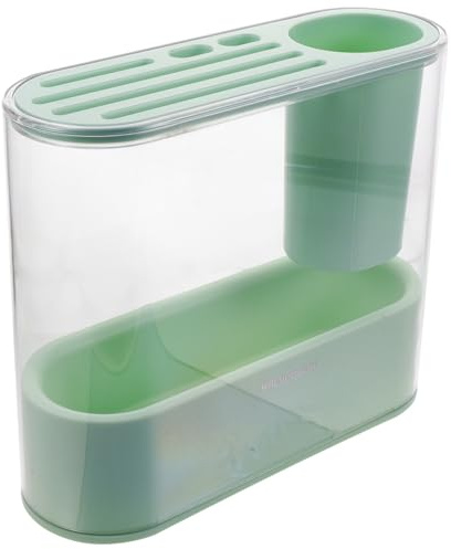 POPETPOP Support Porte-couteaux Et Porte-baguettes Multifonction 31 Cm En Plastique Égouttoir Intégré Cuisine, Rangement Amovible Pour Ustensiles De Coupe, Organisation De Table En Vert Clair