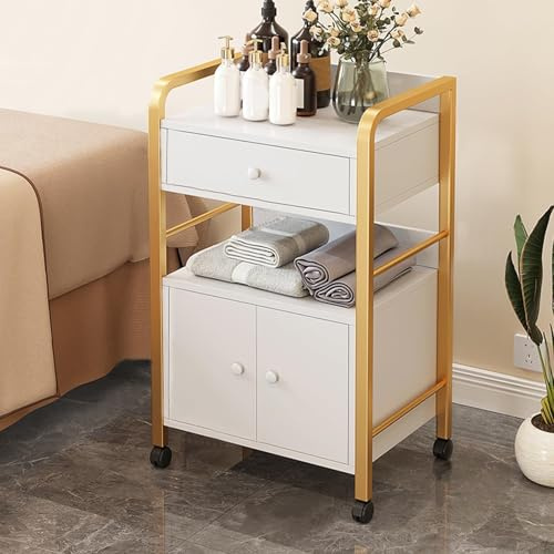 XHEILZOP 3-Tier Utility Rolling Cart With Wheels, Large Mobile Storage Trolley With Shelves, Easy To Assemble for Beauty, Spa, Massage, Tattoo Or Facial Tools(Gold B,51x33x84cm)