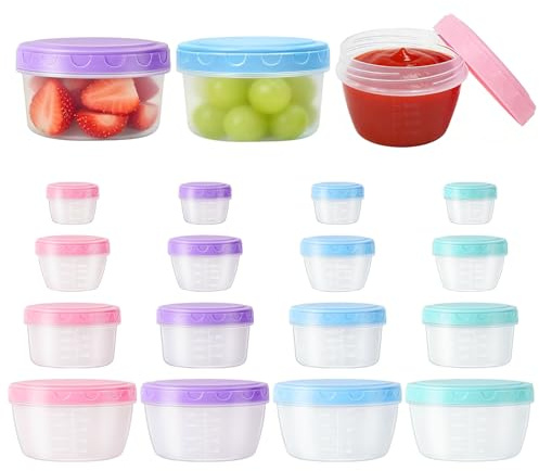 LANSKYLAN 16 Pezzi Vaschette Plastica per Alimenti 80/120/300/600ml Contenitori Piccoli per Congelatore con Coperchio Contenitori Ermetici per Alimenti con Scala Riutilizzabili Contenitore per Salse