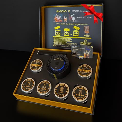 NOBLESIP® New Whiskey Smoker 𝗣𝗥𝗘𝗠𝗜𝗨𝗠 Electric Kit. Innovative Automatic Smoking, no fire Torch Needed. Easily Make Aromatic Smoked Cocktails, Bourbon, Old Fashioned. Smoky E - bar Gift Box Set