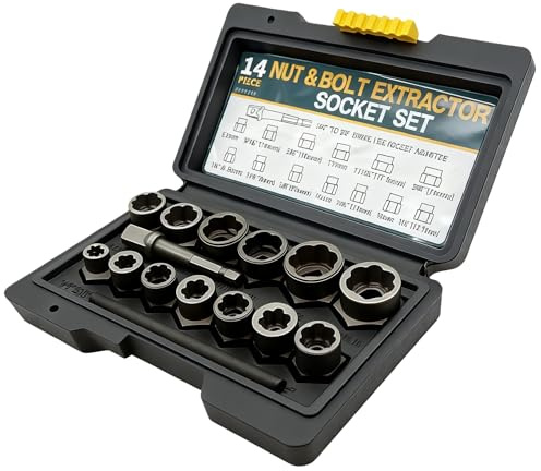 PRITOK 15PCS Bolt Extractor Set: High Carbon Steel Impact Bolt Nut Remover with 1/4'' to 3/8'' Hex Bolt Remover, Bolt Remover Tool, Extractor Socket Set for Damaged and Stuck Bolts and Nuts