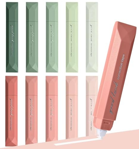 10 PCS White Out Tapes, 6m*5mm Tape Roller Instant Correction Tape Cute Correction Rollers Aesthetic Stationery for Students Office Workers Home School Stationery Supplies (5 green + 5 pink)
