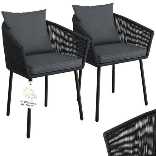 STEELSØN Nair Gartenstühle 2er Set – Terrassenstühle aus Rattan schwarz – Outdoor Schalenstuhl für Terrasse/Garten/Balkon – Loungesessel wetterfest Metallgestell – Balkonstuhl mit Kissen bis 160 kg