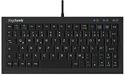 KeySonic extra kleine Tastatur, USB Kabel (2 m), voller Tastenumfang, SoftSkin, ACK-3401U | Super-Mini-Bauweise, platzsparendSoftSkin für angenehmes TippgefühlUSB, deutsches Layout