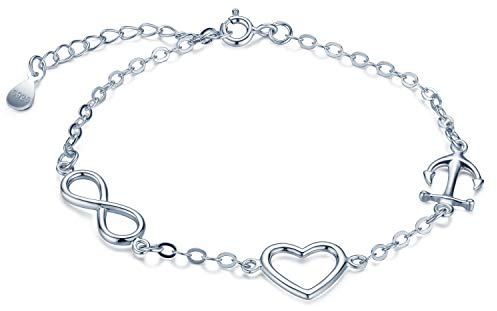 Unendlich U Frauen Mädchen Unendlichkeit Symbol Herz Anker Armband 925 Sterling Silber Charm Armband Verstellbare Armkette Armkettchen,Silber