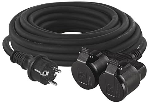 EMOS - IP44 Verlängerungskabel 15m - 2 Schuko-Steckdosen - wasserdicht, schlagfest, hitze- & kältebeständig - 230 V, 16 A, 3680 W - Gummi-Isolierung - H05RR-F3G 1,5 mm2 - für Außenbereich - schwarz