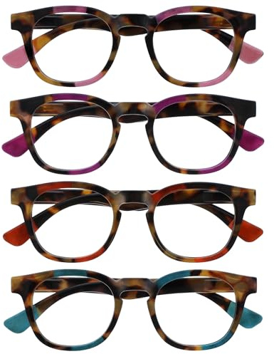 OPULIZE Ava Lunettes de Lecture Pack de 4 Avec Monture Arrondi Flatteur Charnières à Ressort Anti-Rayures Rose Violet Rouge Turquoise Hommes Femmes Ressort RRRR62-45ZQ +3.50