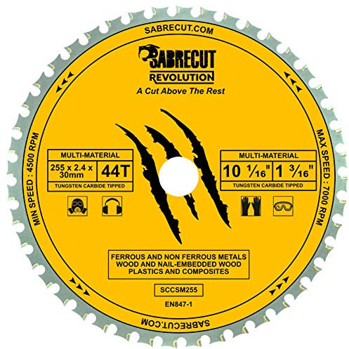 1 x SabreCut SCCSM255_44 255mm 44T x 30mm 25,4mm 20mm 16mm Bohrung Multi-Material Metall Holz Kunststoff Kreissägeblatt kompatibel mit Bosch Dewalt Makita Milwaukee und vielen anderen