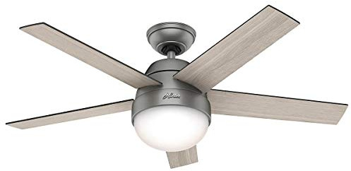 HUNTER FAN Indoor-Deckenventilator Stile 117 cm mit Beleuchtung und Fernbedienung, Mattsilber, 5 umkehrbare Flügel in Eiche Hellgrau und Nussbaum Grau, optimal für Sommer oder Winter, Modell 50640