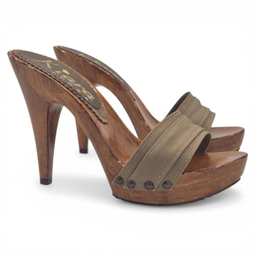 Kiara Shoes Zoccoli da Donna con Plateau Tacco 11 - K21101-TAUPE (Taupe, Numeric_38)