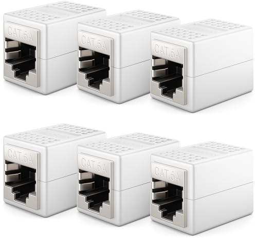 deleyCON 6 Stycken RJ45 Koppling (10 Gbit/s) LAN Kabelförlängning Nätverkskabel Ethernet Adapterkontakt Kompatibel med Cat8, Cat7, Cat6, Cat5 Patchkabel LAN DSL POE 2X RJ45-Uttag - Vit
