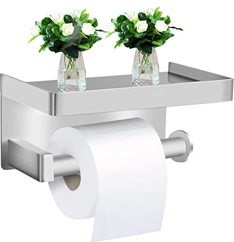 Toilettenpapierhalter Ohne Bohren mit Ablage, Ausbond Klopapierhalter SUS304 Edelstahl Papierhalter WC Rollenhalter Wandmontage Papier Halterung für Küche und Badzimmer