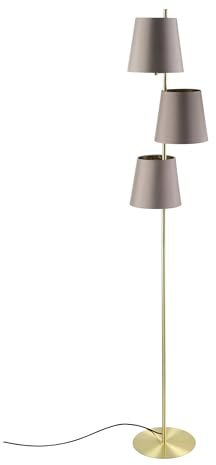 EGLO Stehlampe Almeida 2, Lampe Wohnzimmer mir 3 Lampenschirmen, Standleuchte Vintage Retro, Wohnzimmerlampe aus Metal in Messing, Textil in Cappuccino, E27 Fassung