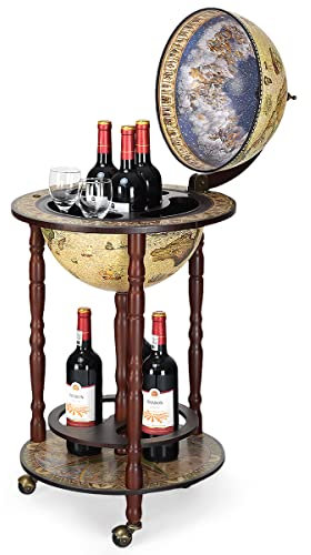 COSTWAY Globusbar Barwagen Globus Bar Hausbar Servierwagen Weinregal mit Rollen (Beige)