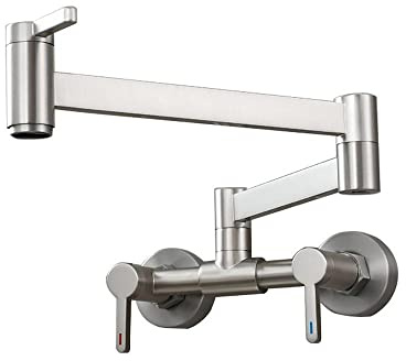 Homelava Füllarmatur für Töpfe, Kalt- und Warmwasserhahn, an der Wand montiert, Messing-Armaturen, klappbare Küchenarmatur, kommerzielle Spültischarmatur (gebürstet)