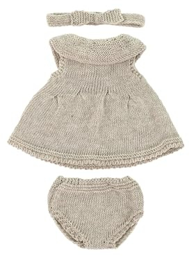 Miniland - Conjunto de Ropa de Punto Reciclado para muñeco de 32 cm Miniland Dolls - Vestido y Diadema, Beige, 31653