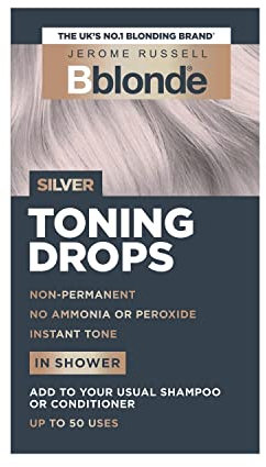 Jerome Russell Bblonde Silver Toning Drops - Non-Permanent Silver Hair Toner, Refresh & Maintain Blonde Hair Dye, Add Drops in Shower with Shampoo or Conditioner, 50 Uses, 1