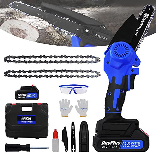 21V Mini Kettensäge mit Akku 6 Zoll Akku Kettensäge mit 1 Batterien, 2200RPM Tragbarer Motorsäge Kettensäge mit Akku Bürstenloser Motor, Mini Einhand Kettensäge für Garten Baum Holz