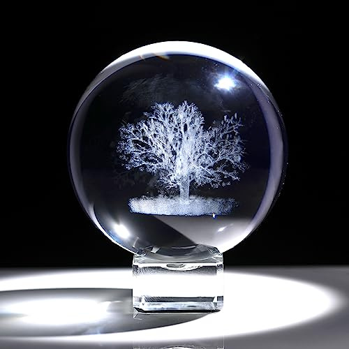 Movdyka 6 cm. Kristall-3D-Baum-des-Lebens-Figur, Kugel mit Kristallständer, Glas graviert, Lebensbaum, Briefbeschwerer, Geschenke für Frauen, Zuhause, Sammlerstück, Ornamente