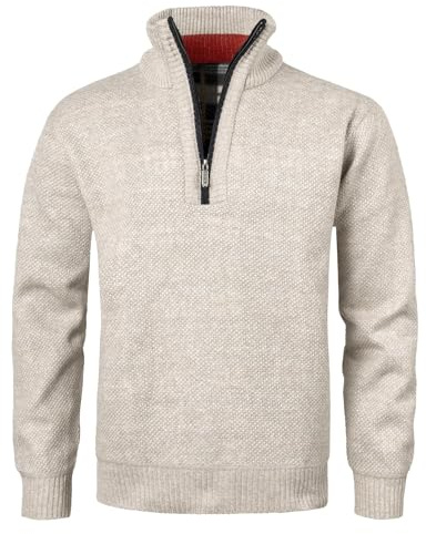 KTWOLEN Homme Pull à Fermeture Éclair 3/4 Tricoté Pull Sweat à Manches Longues Pullover en Tricoté d'hiver Col Montant Pulls Cardigan Homme Doublure en Polaire, Beige, M