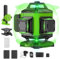 ponoseu Laser Level Green 4 x 360°, Rotary Laser Level Self Levelling 16 Green Cross Line Horizontal & Vertical Laser, Remote Control, IP54, Lifting Base, LZH-488