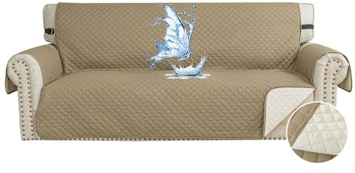 CYCMACO Wasserdicht Sofa Überzug 3 Sitzer, Couch Bezug Haustier Katze Hunde, Sofaschoner rutschfest, Universal Couchüberzug Waschbar, Sofa Covers Mit Armlehnen, Khaki
