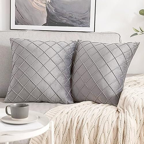 M&W Home Plüsch Kissenbezüge 2er-Set Kurz Wollsamt geometrisch Raute weich Zierkissen Karo Couchkissen Versteckter Reißverschluss Sofakissen Dekokissen Kissenhülle Fellkissen moderner Stil
