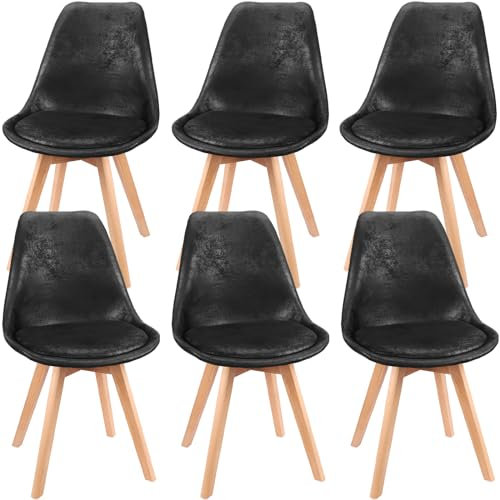 FRUOGO 6er Set Esszimmerstühle mit 28 mm dicken Massivholz Buche Bein,Der Stoff ist EIN Wildlederimitat Wohnzimmerstuhl,Gepolsterter Skandinavische Küchenstühle Polsterstuhl