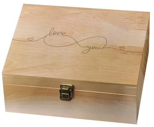 arricraft 1 Stück Andenkenbox aus Holz, Infinite Love Memory Holzkiste Mit Deckel, Dekorative Aufbewahrungsbox „Love You“ Für Hochzeit, Geburtstag, Valentinstag, 10x8x4.25 cm