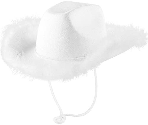 HANXIULIN Damenhut Elegant Hut mit Feder Flauschige Federkrempe Erwachsenengröße Cowboyhut mit Federn für Kostümparty Play Dress Up Outfits für Frauen Baskenmütze Jungs (WH1, One Size)