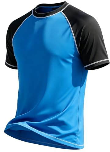 YuKaiChen Herren Funktionsshirt Kurzarm Sportshirt UPF 50+ UV-Schutz Schnell Trocknend Atmungsaktiv Sommer Outdoor T-Shirt für Laufen Fitness Schwimmen Alltag XL Blau Schwarz