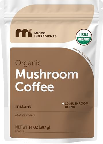 Organic Instant Mushroom Coffee, 14 oz | Medium Roast Arabica | 10-Mushroom Blend with Lion’s Mane, Reishi, Chaga, & More | Certified Organic | Gluten, Dairy, Soy & Tree Nut Free