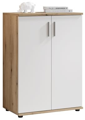 Kommode BC 1040 in weiß matt, Absetzung Eiche Rustikal Optik - Moderne Kommode mit viel Stauraum - 60 x 84 x 35 cm (B/H/T)