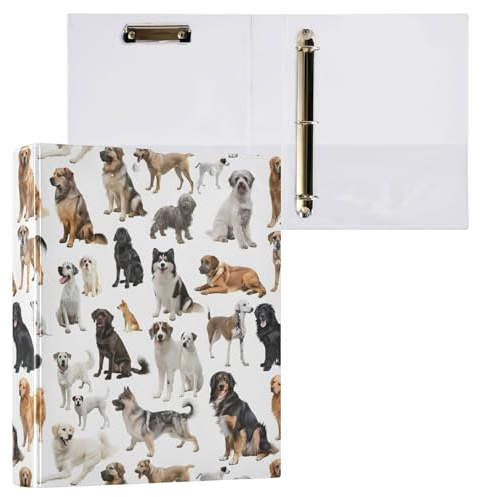 Ordner mit 3 Ringen, verschiedene Arten von Hunden, für 200 Blatt, Aktenaufbewahrung für Damen, Herren, Schule, Bürobedarf