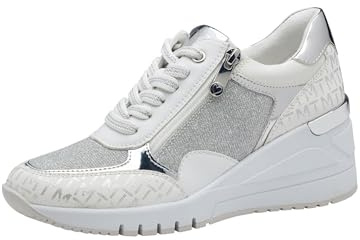 MARCO TOZZI Damen Wedge Sneaker Freizeit mit Keilabsatz, Weiß (White/Silver), 40 EU