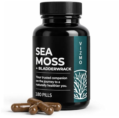 Irish Sea Moss Kapslar 500mg – Naturlig Irländsk Sjömos & Blåstång, Chondrus Crispus – Fri från Magnesiumstearat, Vegansk, Utan Tillsatser – Kosttillskott, Laboratorietestat, 180 Kapslar