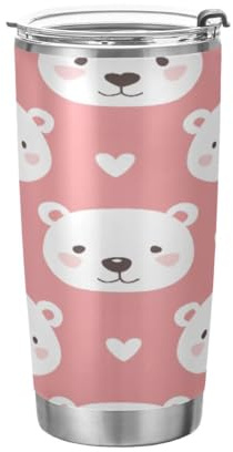 JUMBEAR Vaso de 20 onzas, lindo oso de dibujos animados, de acero inoxidable, aislado al vacío, taza de café y agua, taza térmica de viaje para el hogar y exteriores