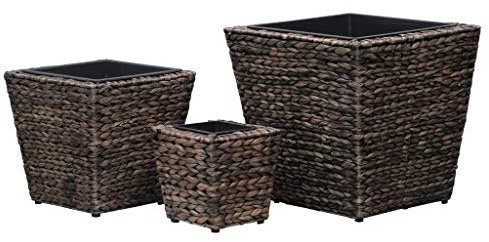 YOUMEISI Jardinière de Jardin, jardinières de Jardin carrées en rotin tressé en Bois Pur Fait à la Main, Ensemble de Pots de Fleurs for Jardin, Jacinthe d'eau Marron