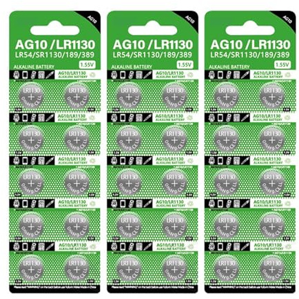 Lot de 30 piles bouton AG10/LR1130 LR54 SR1130 389 189 pour montres et jouets