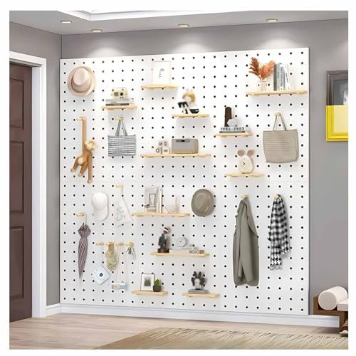 LXHELIVERY Pegboard Combination Wall Organizer, 12mm Thick Wooden Pegboard, Wall Mount Display Peg Board Panel For Garage Tool Storage, Office Organization(White,60x80cm)
