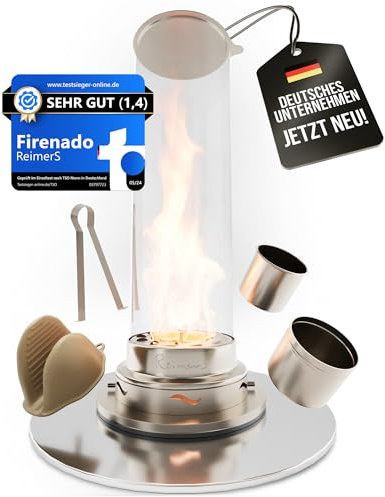 ReimerS Firenado 120 – Premium Tischkamin aus Edelstahl & Glas – Elegante VortexFlame™ Flammenregulierung für Innen & Außen