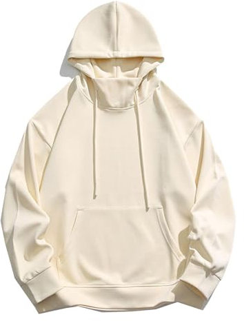Seiizaa Sudadera de Estilo Americano para Hombre, otoño e Invierno, Medio Cuello Alto, Sudadera con Capucha-Apricot-S