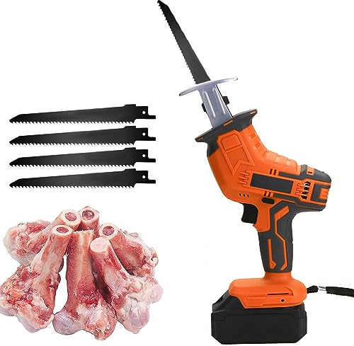 Scie à os pour couper la viande/porc/côtes – Scie alternative électrique sans fil avec lames de scie, scie de boucher portable pour un usage commercial et domestique
