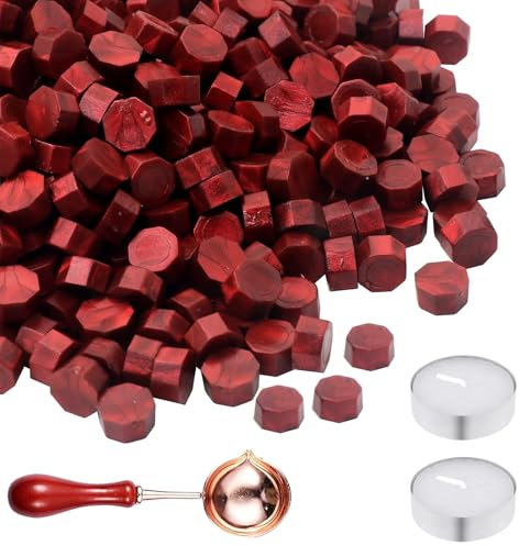 400 Stück Siegelwachs Set, Siegelwachsperlen für Wachssiegelstempel, Siegelwachs Kit,Rot Siegelwachsperlen, Achteckige Siegelwachsperlen, für Geschenkverpackung, Hochzeitseinladungen
